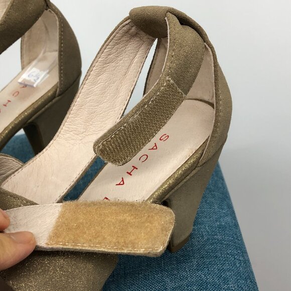Sacha London Gold Metal Ventura cross strap round toe Heels size 6.5 - Picture 10 of 15